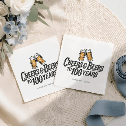 100th Birthday Beer Napkins, Personalized Celebration