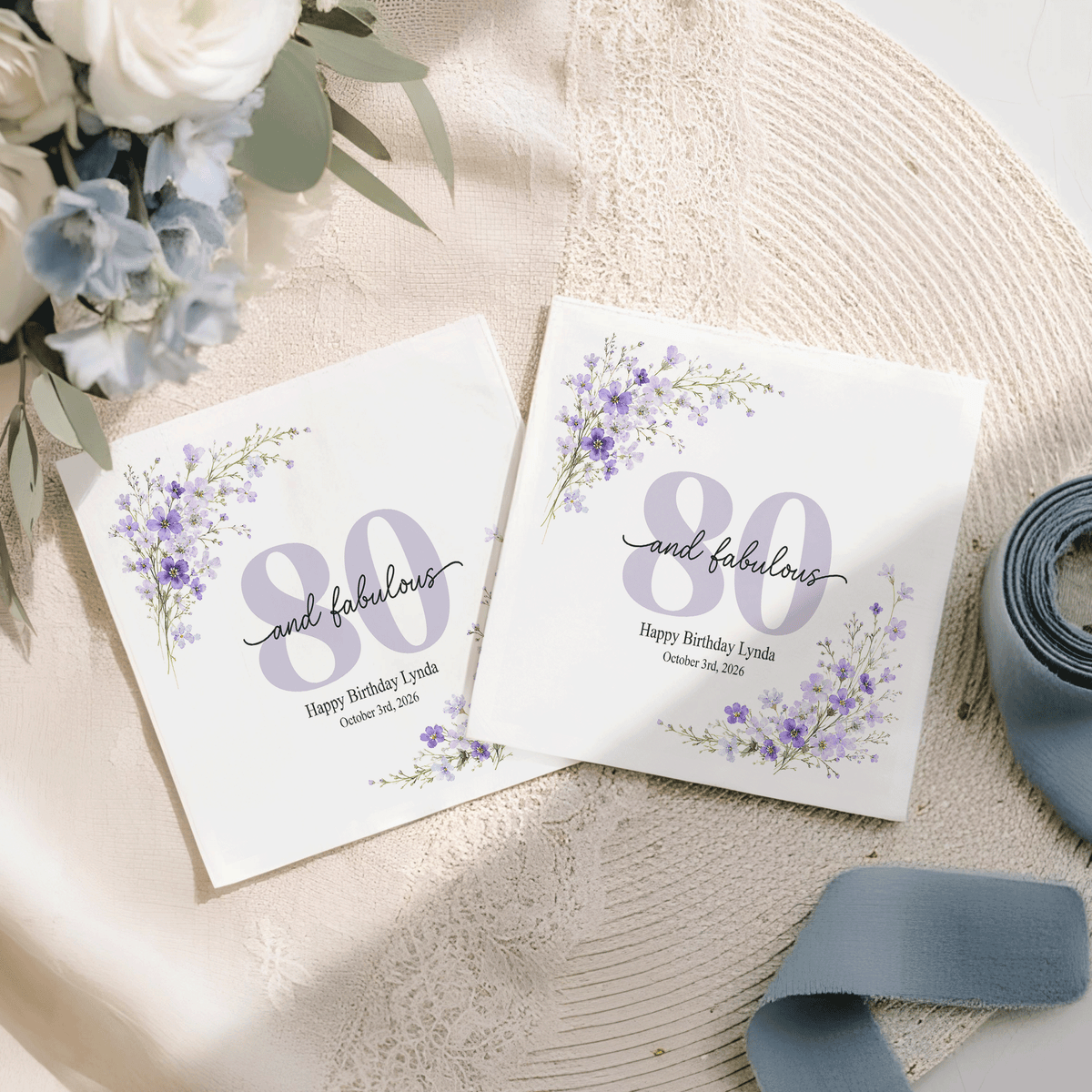 80th Birthday Wildflower Napkins with a Custom Message
