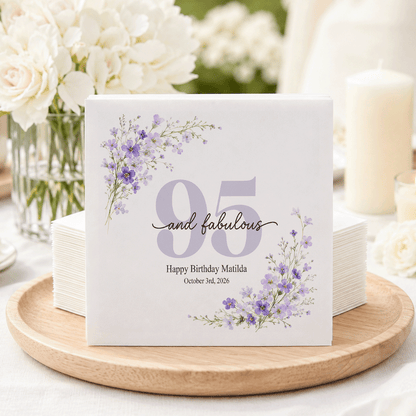 95th Birthday Napkins, Delicate Wildflowers in Lilac