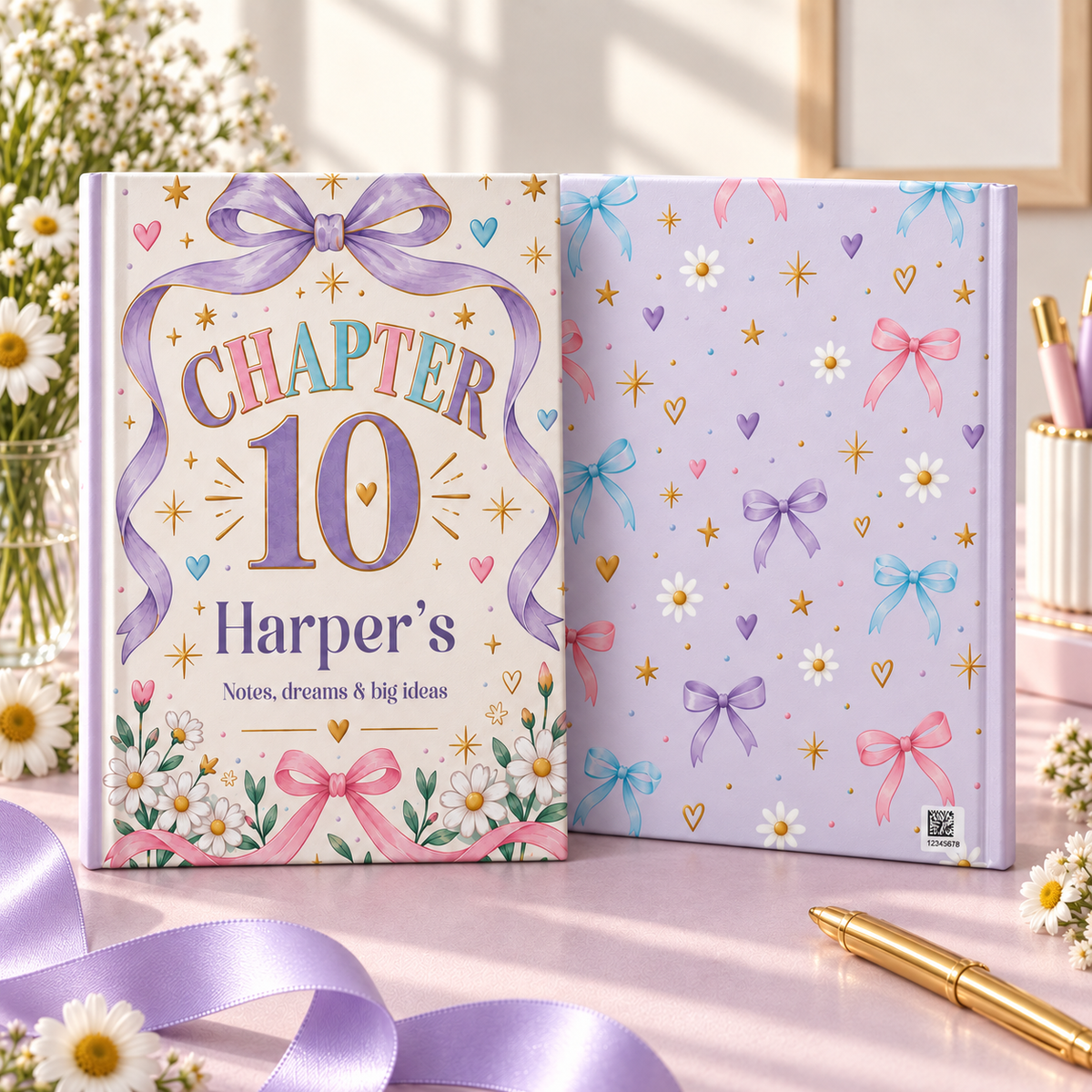 Personalized Journal for a 10-Year-Old Girl, Pastel Bows