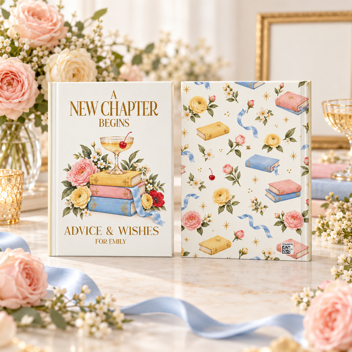 New Chapter Bridal Shower Guest Book, Pastel Florals