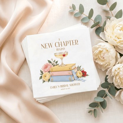 Book Club Bridal Shower Napkins, Pastel Books and Coupe