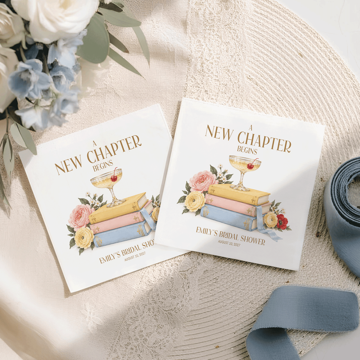 Book Club Bridal Shower Napkins, Pastel Books and Coupe
