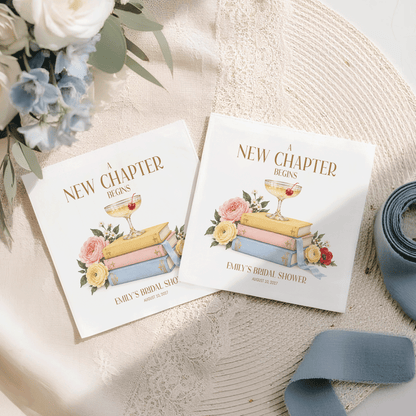 Book Club Bridal Shower Napkins, Pastel Books and Coupe