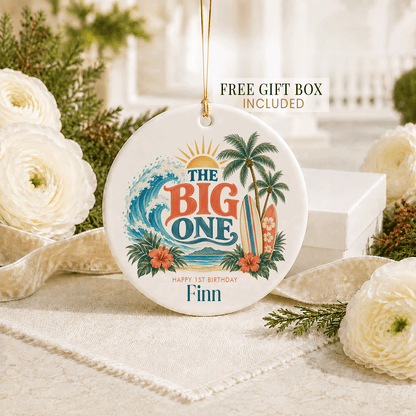 1st Birthday Surf Ornament, Personalized Beach Keepsake