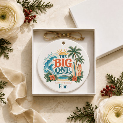 1st Birthday Surf Ornament, Personalized Beach Keepsake