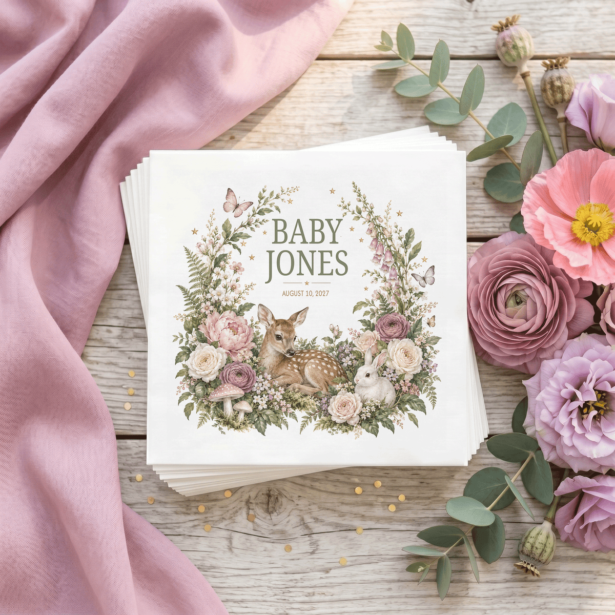 Enchanted Forest Baby Shower Napkins, Deer and Bunny