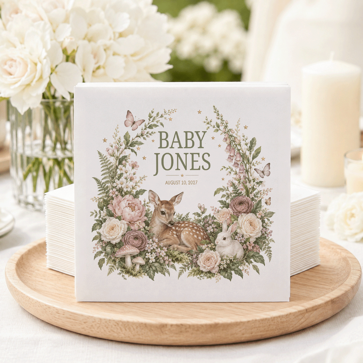 Enchanted Forest Baby Shower Napkins, Deer and Bunny