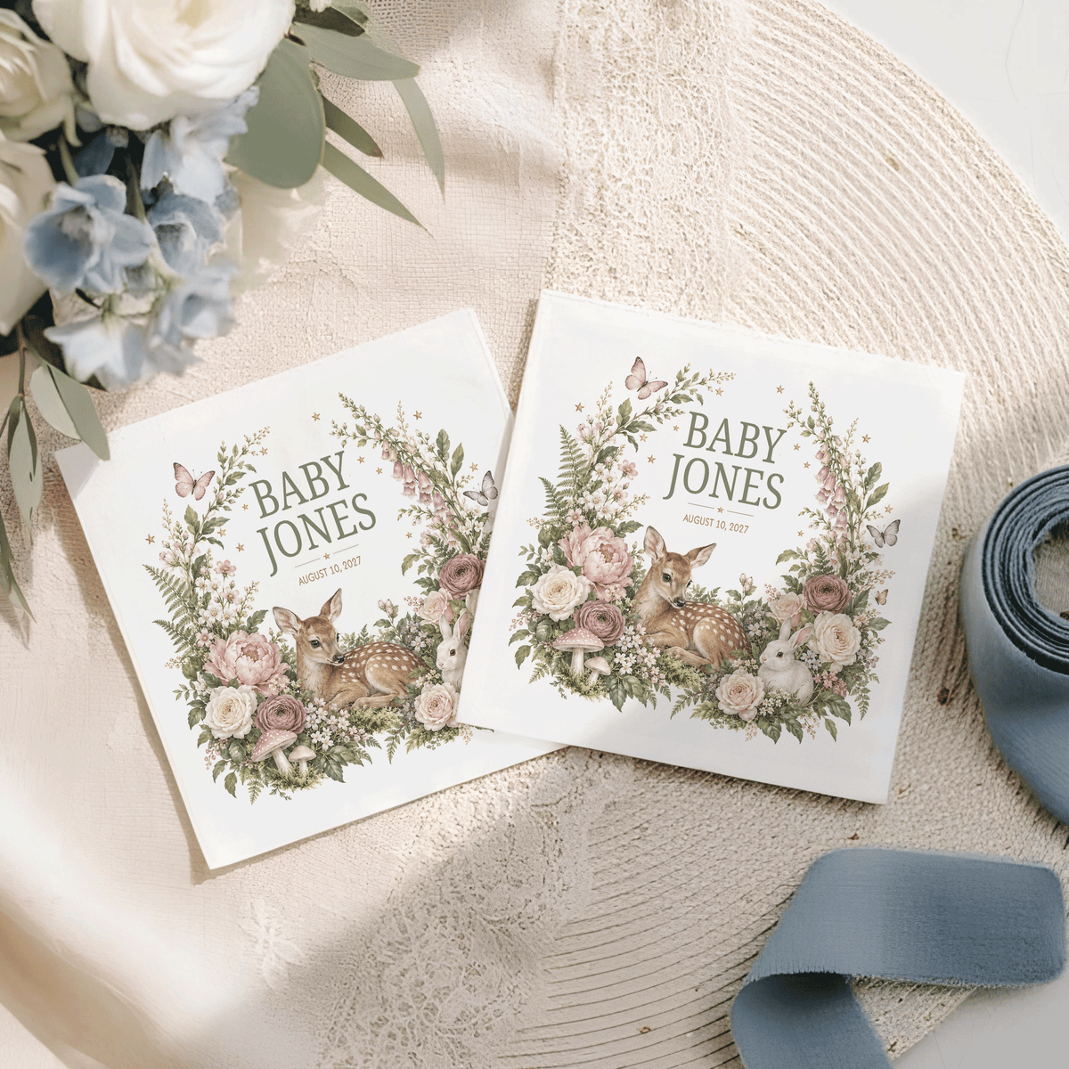 Enchanted Forest Baby Shower Napkins, Deer and Bunny