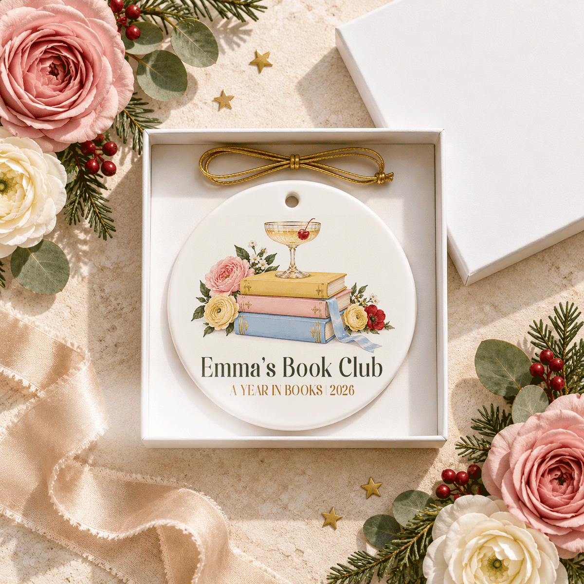 Personalized Book Club Ornament, Vintage Book Lover Gift