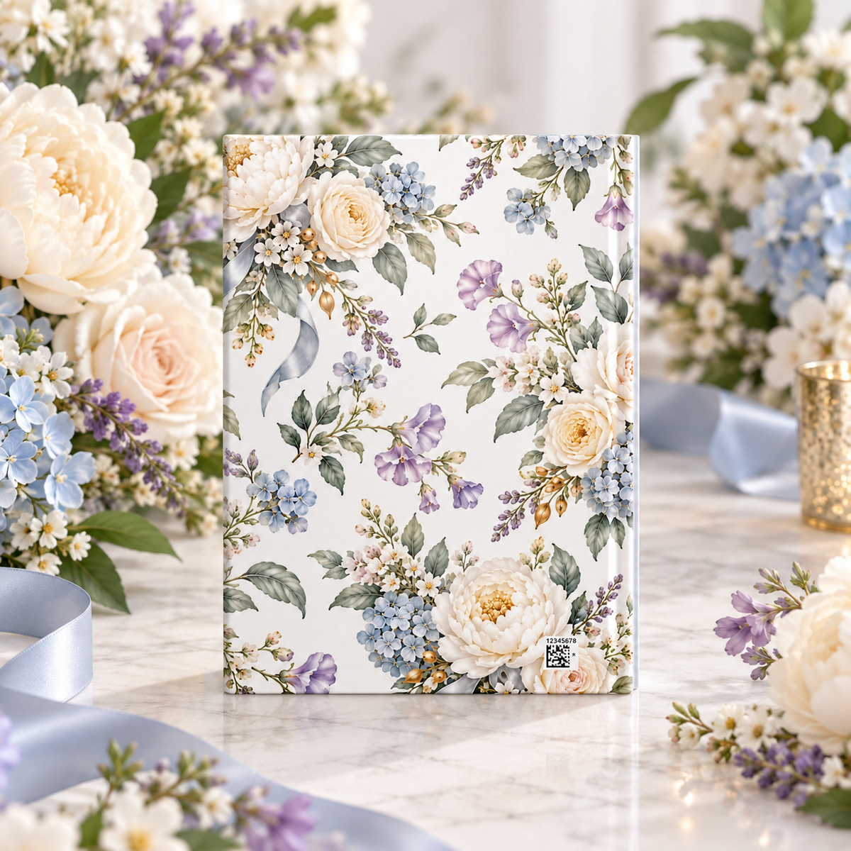 70th Anniversary Guest Book, Blue and Ivory Florals
