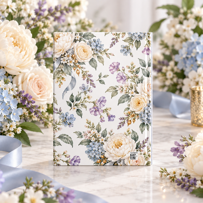 70th Anniversary Guest Book, Blue and Ivory Florals