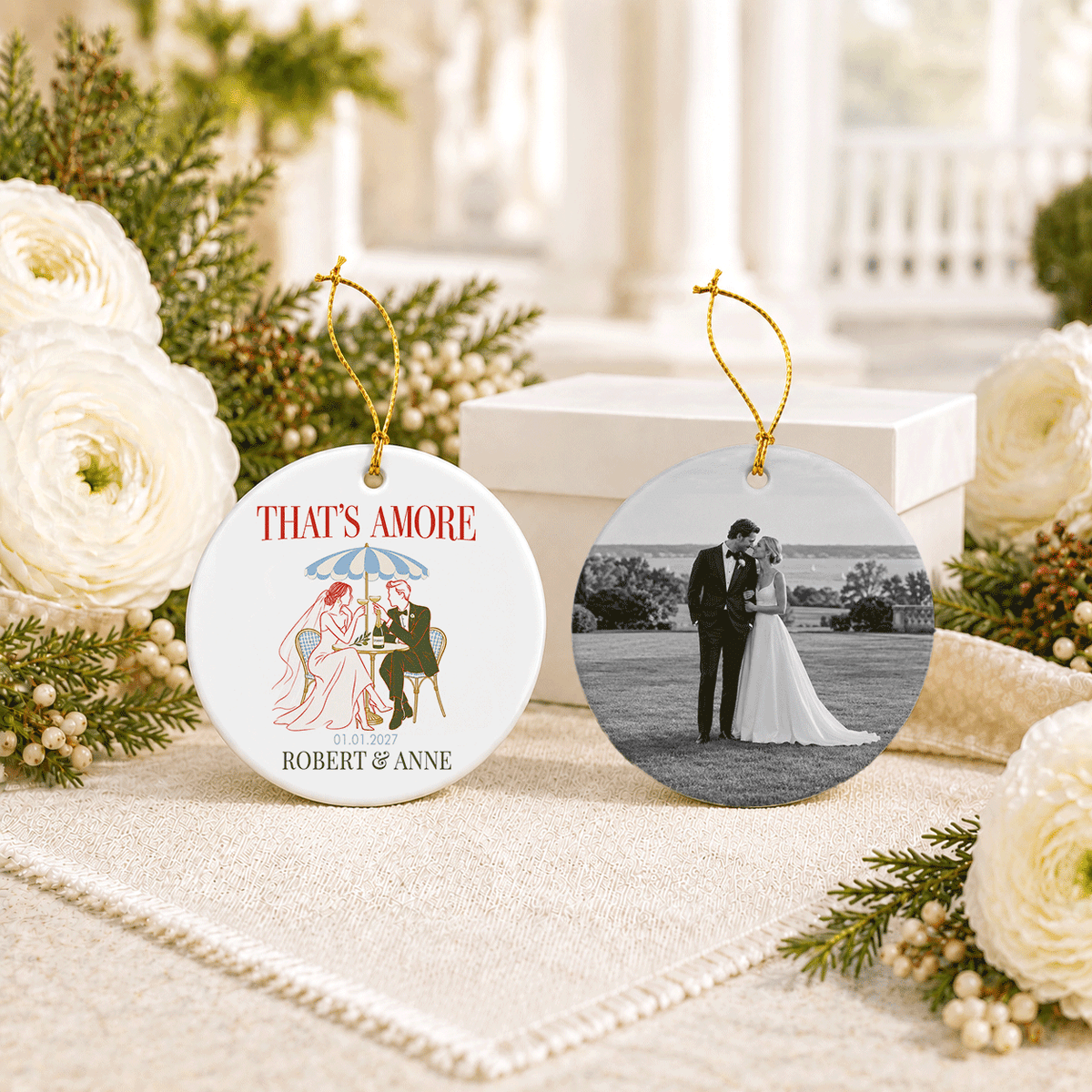 That’s Amore Wedding Ornament with Names and Photo