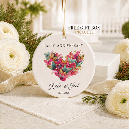Butterfly Heart Ornament with Personalized Anniversary Text