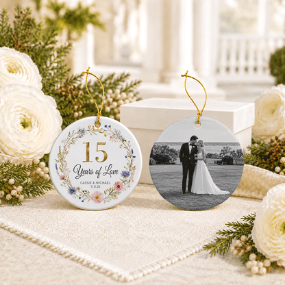 15th Anniversary Ornament with Personal Wildflower Design