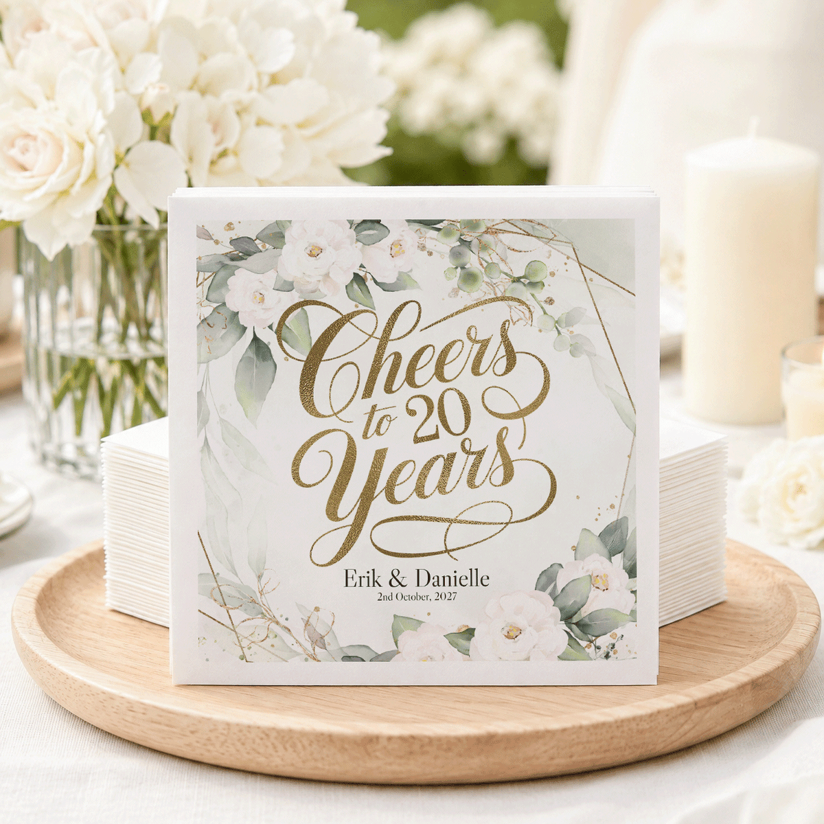 20th Anniversary Napkins, Cheers to 20 Years Floral - Pretty Gifted