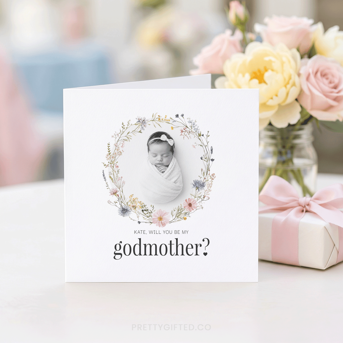 Wildflower Will You Be My Godmother Card with Photo
