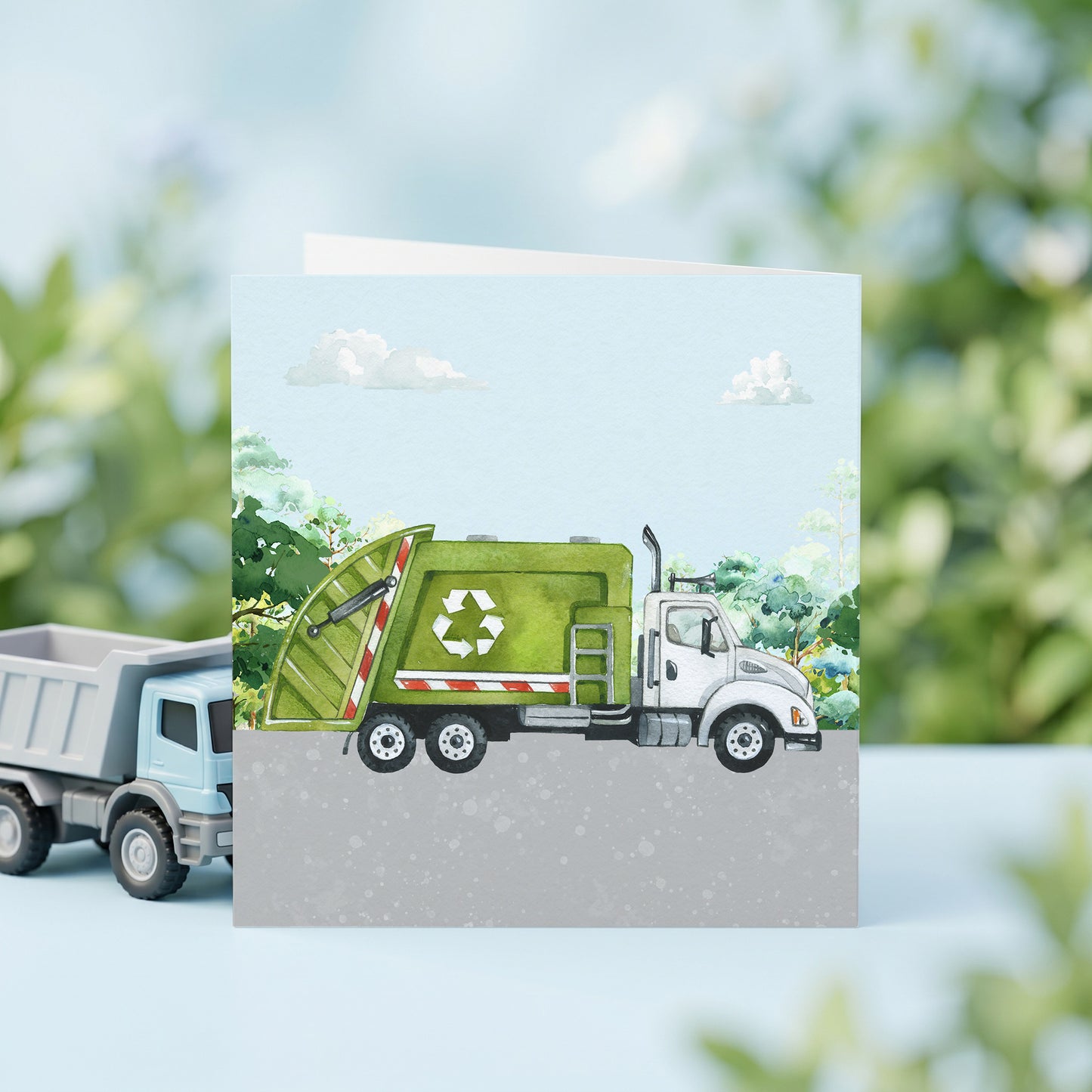 Personalized Garbage Truck Birthday Card for Kids, Custom Name