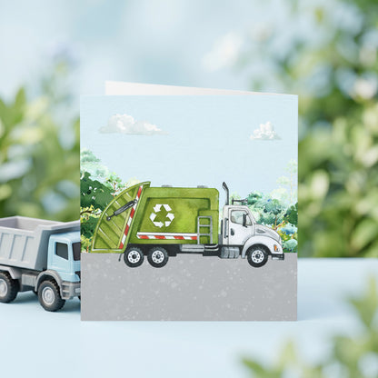 Personalized Garbage Truck Birthday Card for Kids, Custom Name