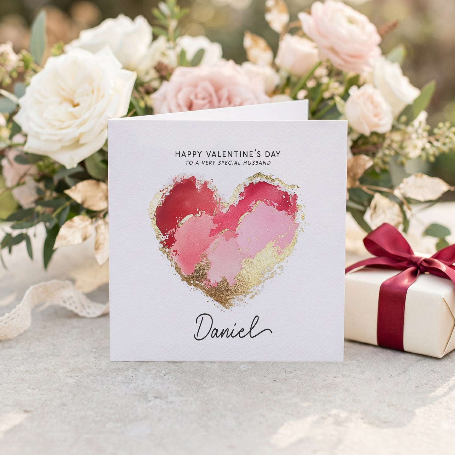 Valentine's Day Card for Husband with Gold Brushstroke Heart, Personalized