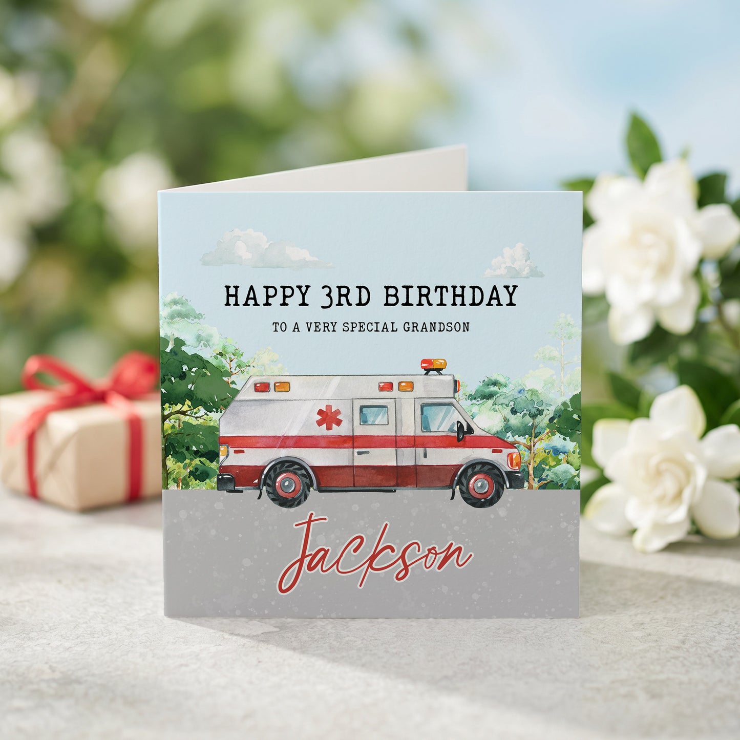 Personalized Ambulance Birthday Card for Kids, Any Age and Any Name