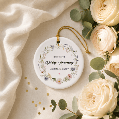25th Wedding Anniversary Ornament Personalized Silver Couples Gift - Pretty Gifted