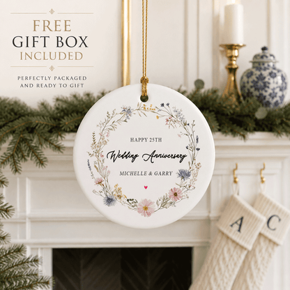 25th Wedding Anniversary Ornament Personalized Silver Couples Gift - Pretty Gifted