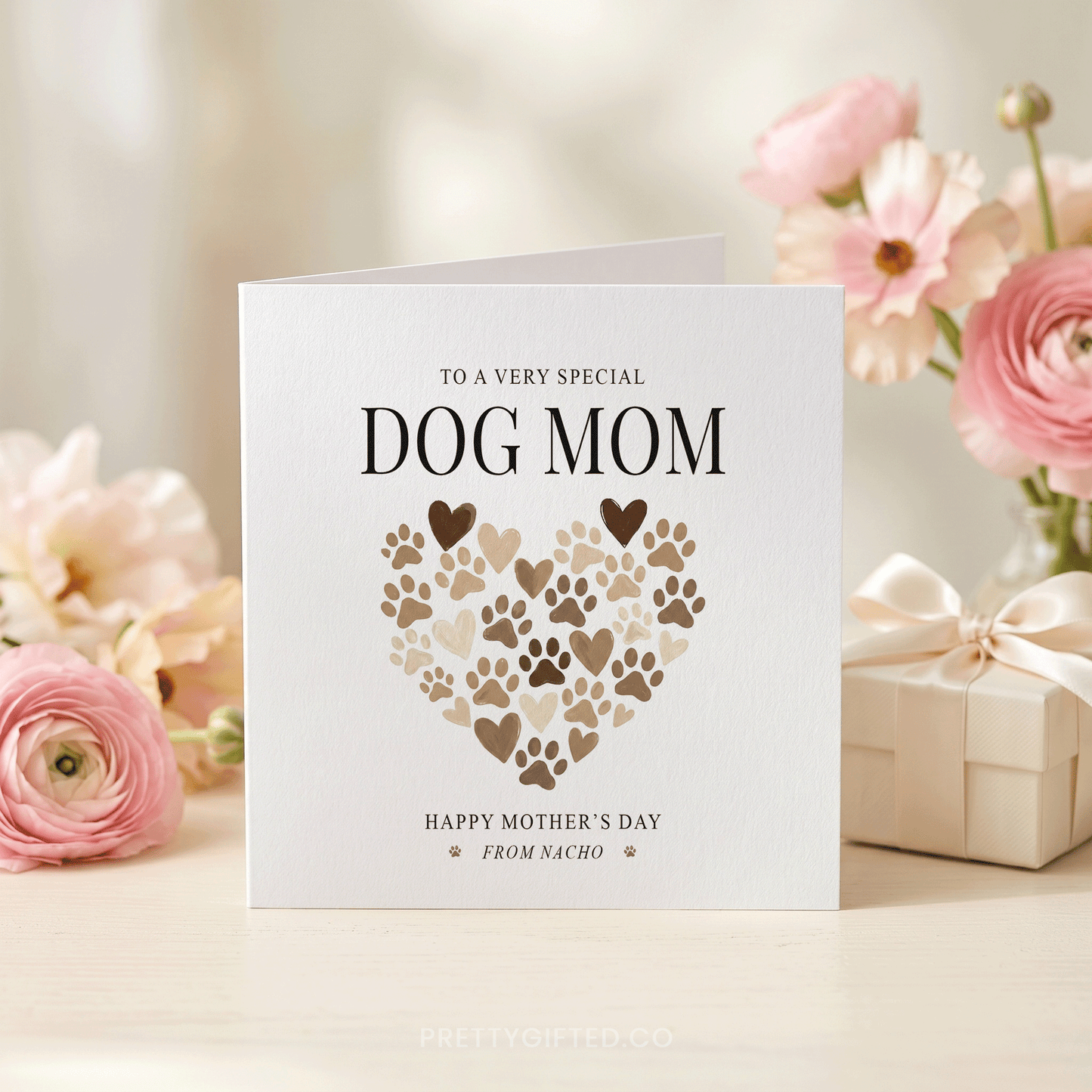 Dog Mom Mother's Day Card, Paw Print Heart, Personalized