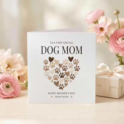 Dog Mom Mother's Day Card, Paw Print Heart, Personalized