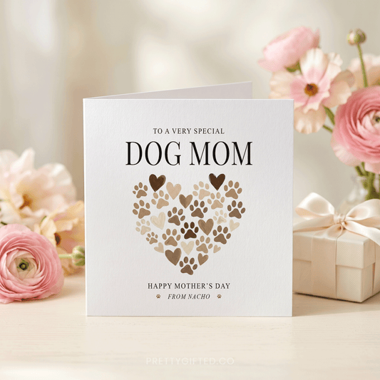 Dog Mom Mother's Day Card, Paw Print Heart, Personalized