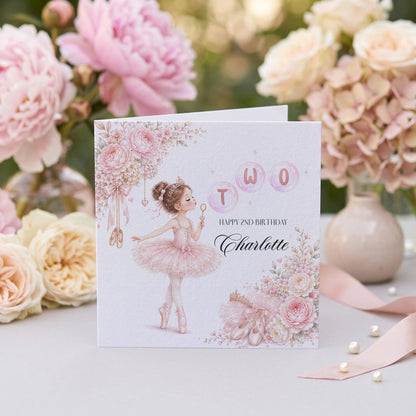 2nd Birthday Ballerina Tutu Card, Personalized Girl - Pretty Gifted