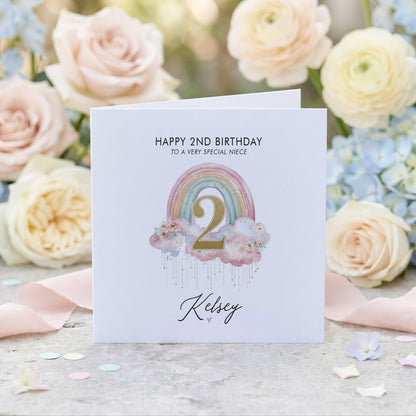 2nd Birthday Card for Niece – Personalized Rainbow Birthday Card - Pretty Gifted