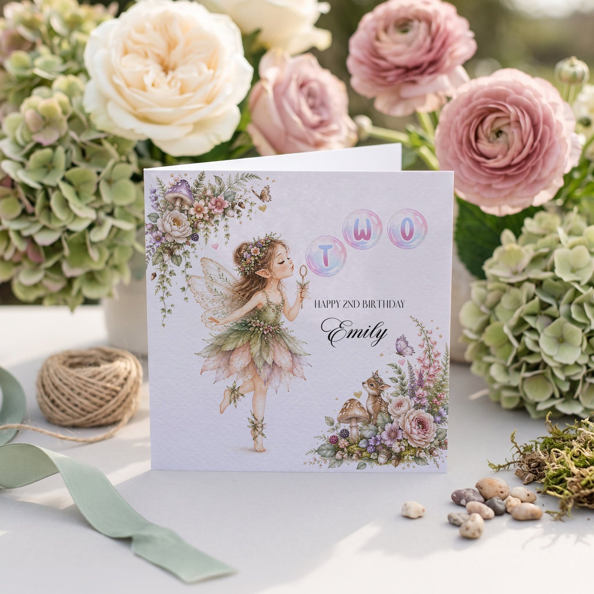 2nd Birthday Enchanted Forest Card, Personalized Girl - Pretty Gifted