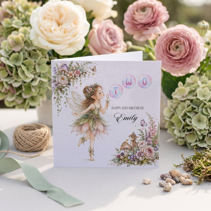 2nd Birthday Enchanted Forest Card, Personalized Girl - Pretty Gifted