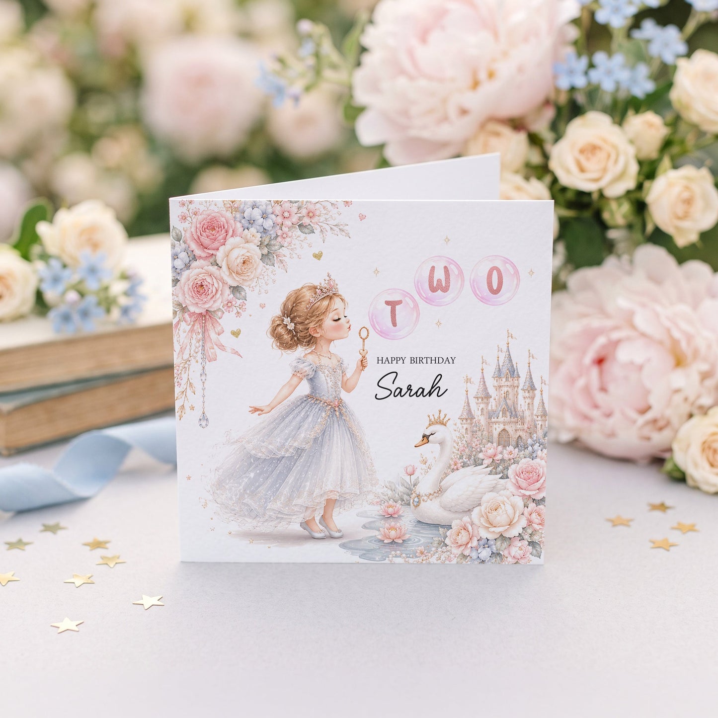 2nd Birthday Swan Princess Card, Personalized Girl - Pretty Gifted