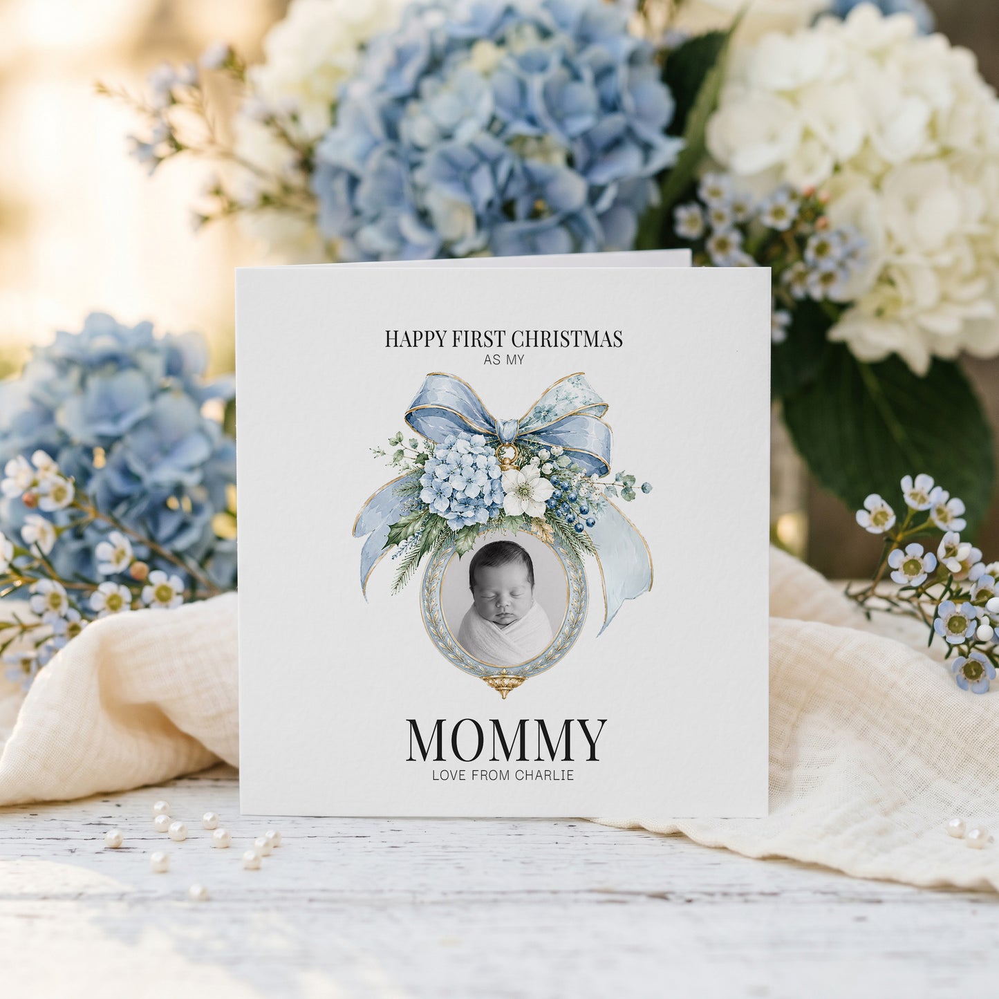 First Christmas as a Mommy Card | Personalized Baby Boy Photo Gift
