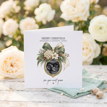 Christmas Pregnancy Reveal Card for Grandparents | Personalized Ultrasound Gift