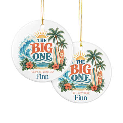 1st Birthday Surf Ornament, Personalized Beach Keepsake