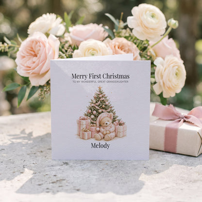 Baby Girl 1st Christmas Card | Great Granddaughter Teddy Bear