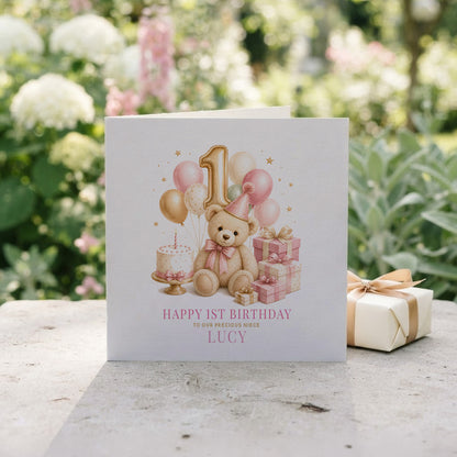Happy 1st Birthday Niece Card | Personalized Teddy Bear