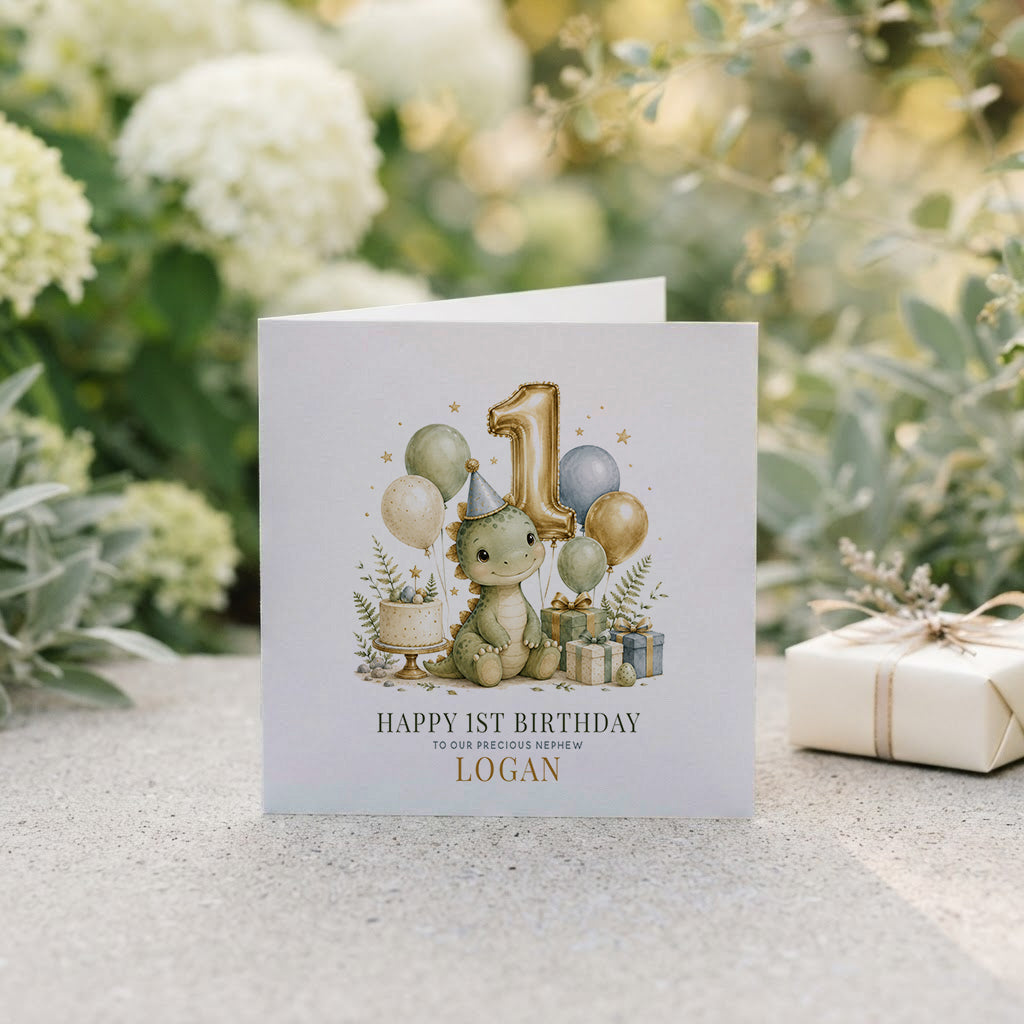 Happy 1st Birthday Nephew Card | Personalized Dino