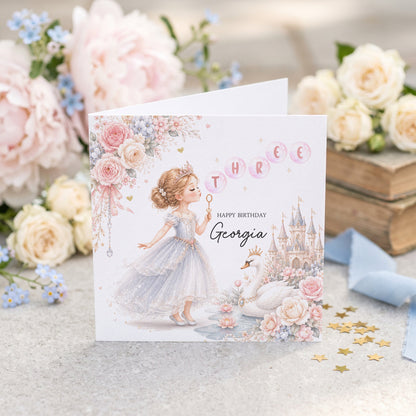 3rd Birthday Swan Princess Card, Personalized Girl - Pretty Gifted