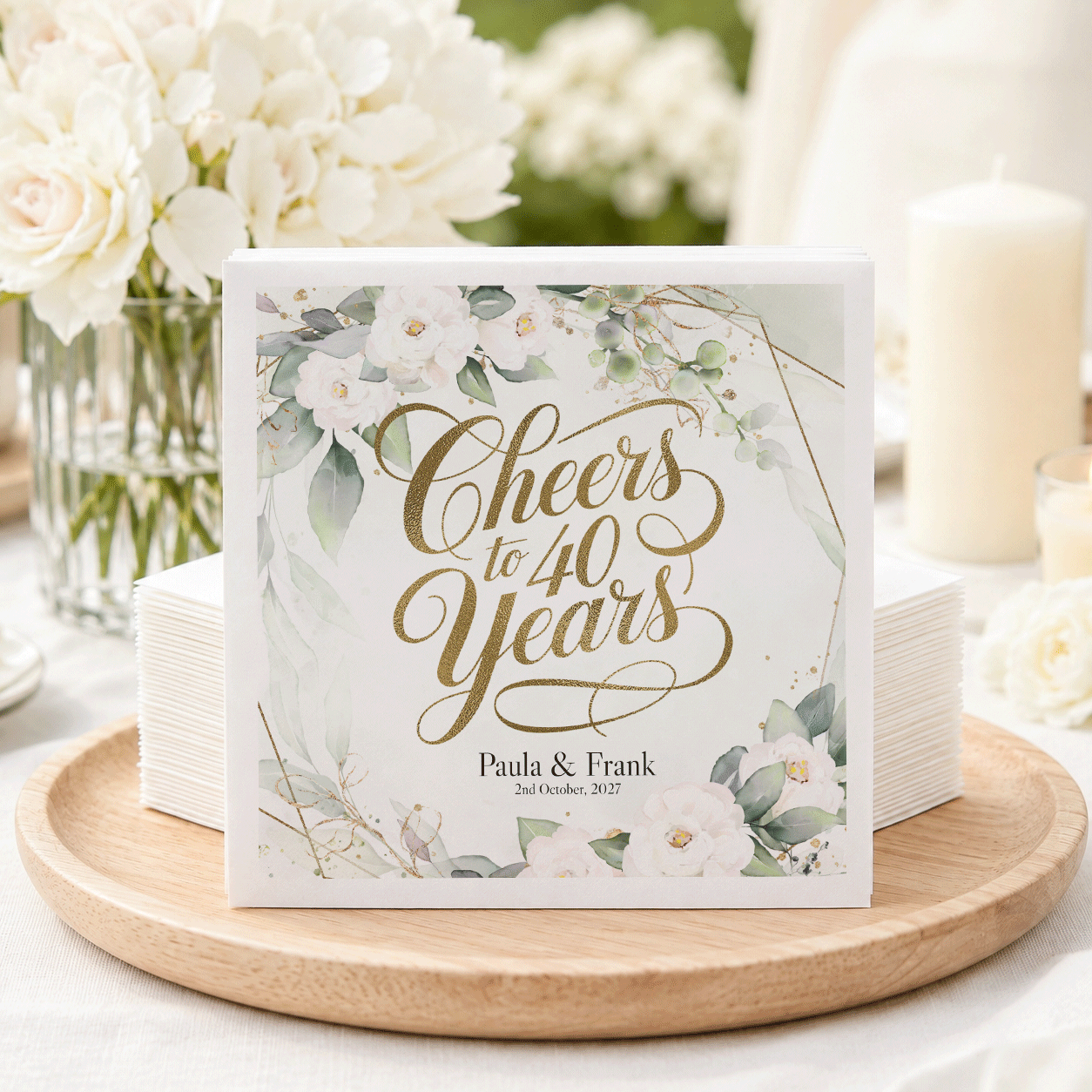40th Wedding Anniversary Napkins, Personalized Floral - Pretty Gifted