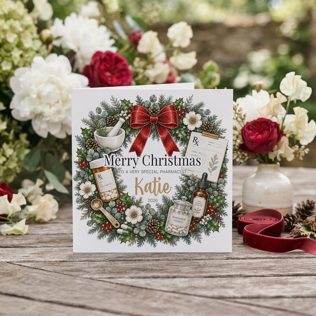 Pharmacist Christmas Card, Personalized RX Gift