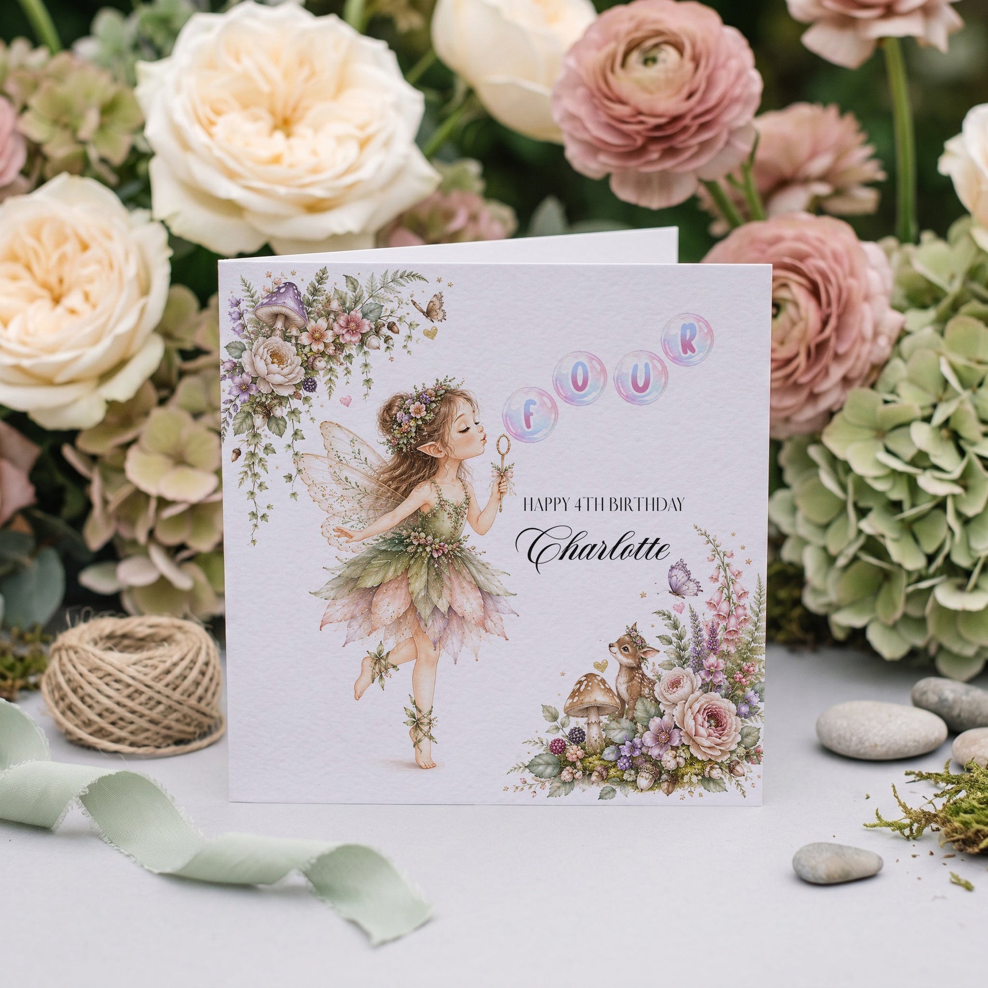 4th Birthday Enchanted Fairy Card, Personalized Girl - Pretty Gifted