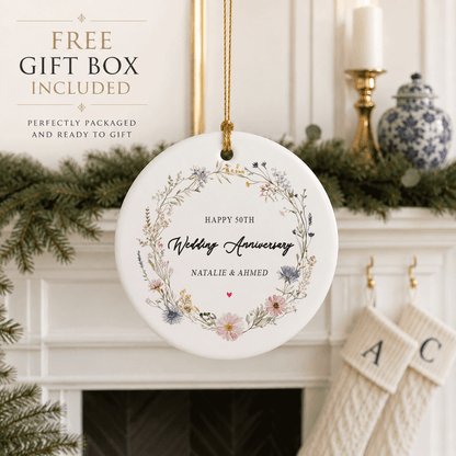 50th Wedding Anniversary Ornament Personalized Golden Anniversary Gift for Parents - Pretty Gifted