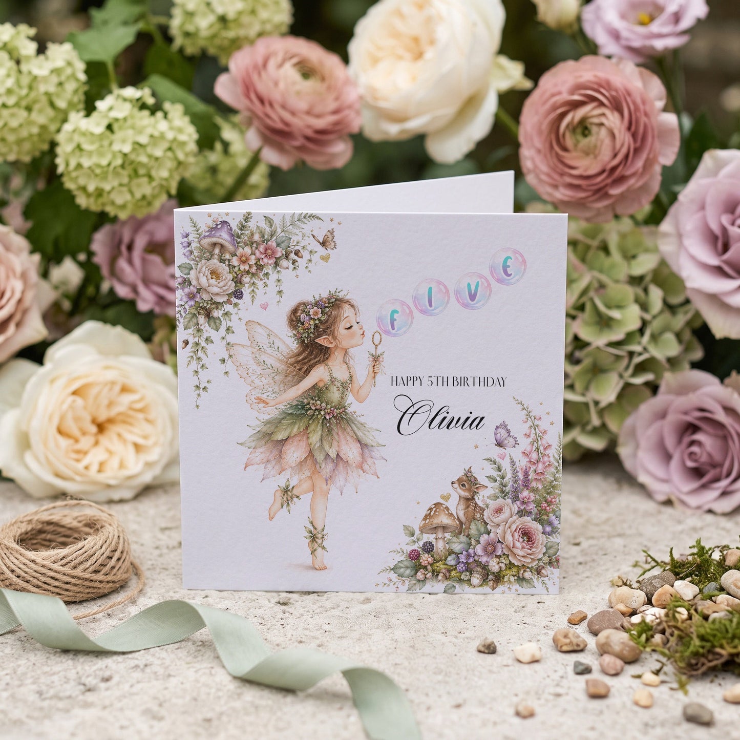 5th Birthday Woodland Fairy Card, Personalized Girl - Pretty Gifted
