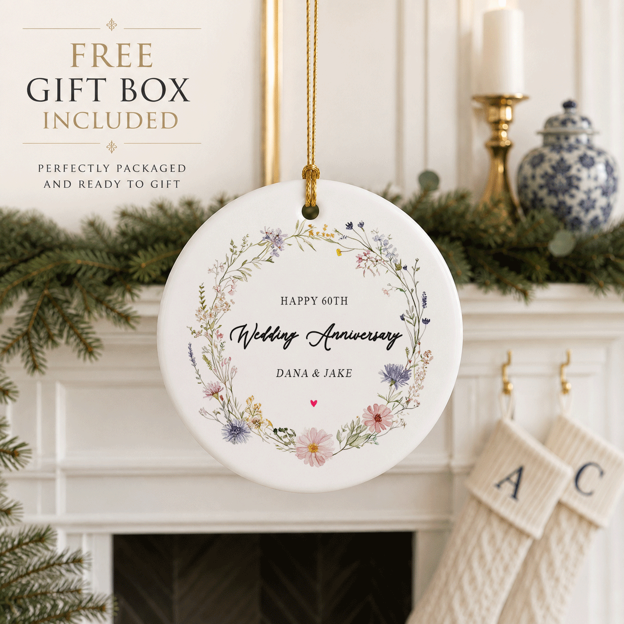 60th Wedding Anniversary Ornament Personalized Diamond Anniversary Couples Gift - Pretty Gifted