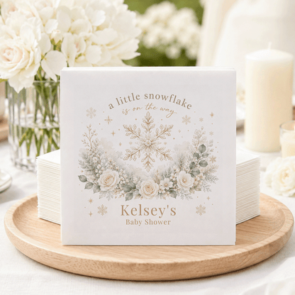 "A little snowflake is on the way" baby shower napkins for Kelsey's.
