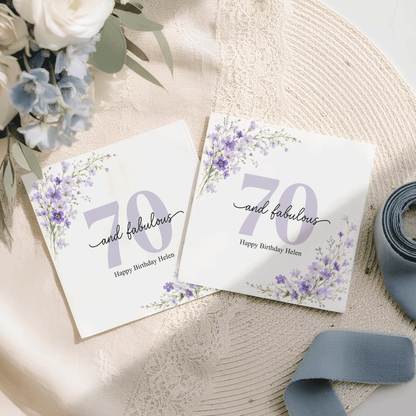 70 and Fabulous Birthday Napkins, Personalized Purple - Pretty Gifted